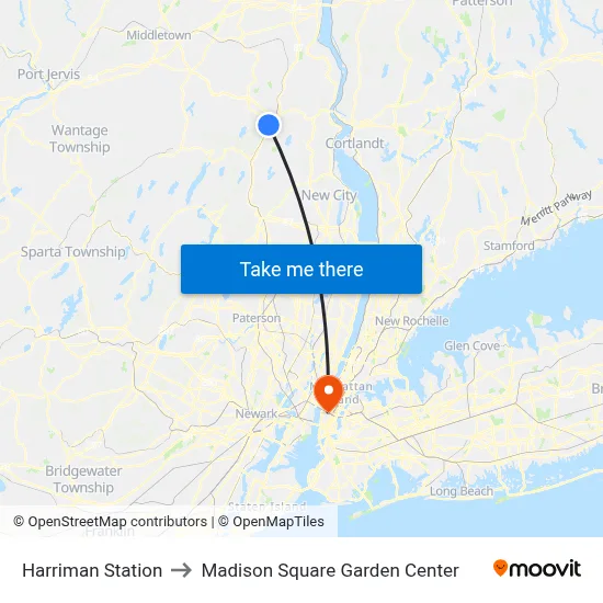 Harriman Station to Madison Square Garden Center map