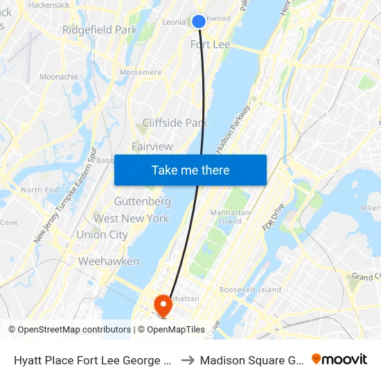 Hyatt Place Fort Lee George Washington Bridge to Madison Square Garden Center map