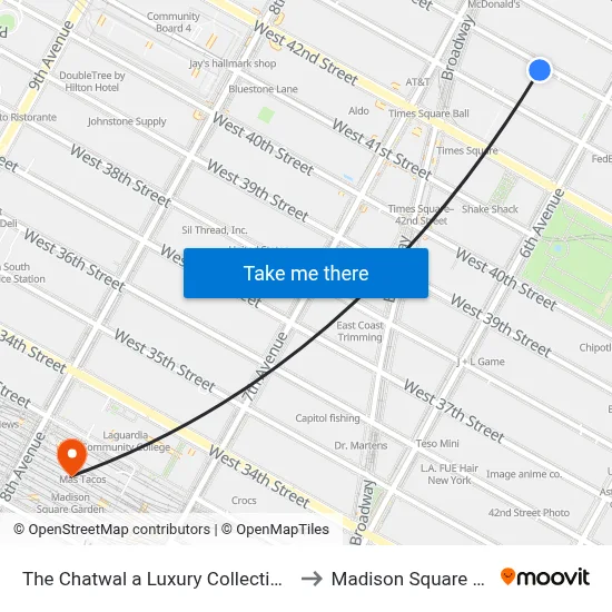 The Chatwal a Luxury Collection Hotel New York City to Madison Square Garden Center map