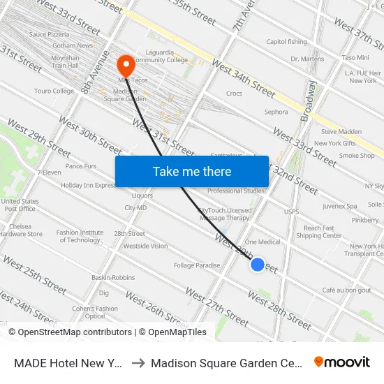 MADE Hotel New York to Madison Square Garden Center map