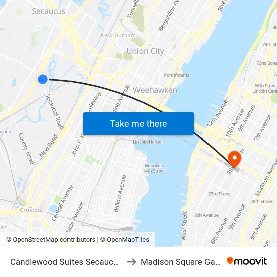 Candlewood Suites Secaucus an IHG Hotel to Madison Square Garden Center map