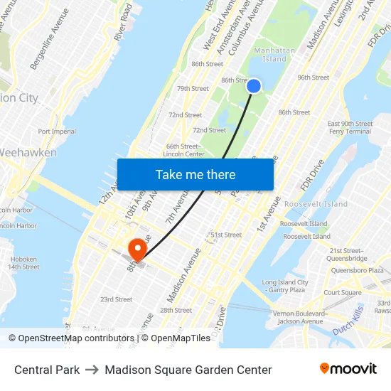 Central Park to Madison Square Garden Center map