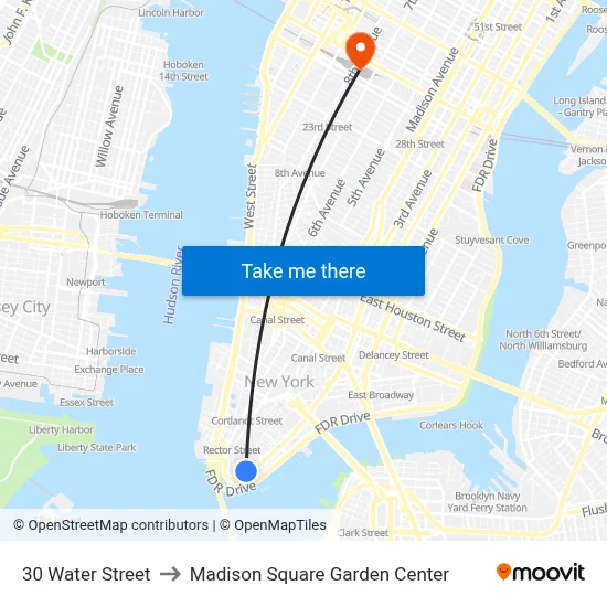 30 Water Street to Madison Square Garden Center map