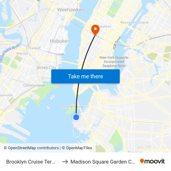 Brooklyn Cruise Terminal to Madison Square Garden Center map