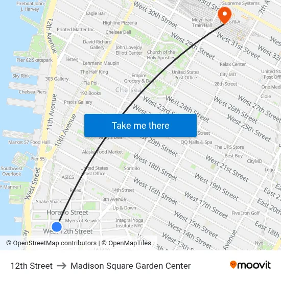 12th Street to Madison Square Garden Center map