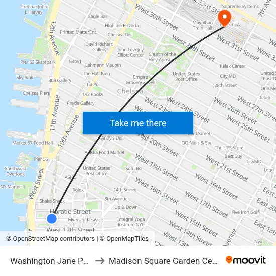 Washington Jane Park to Madison Square Garden Center map