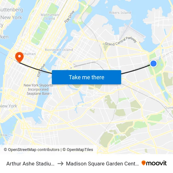 Arthur Ashe Stadium to Madison Square Garden Center map