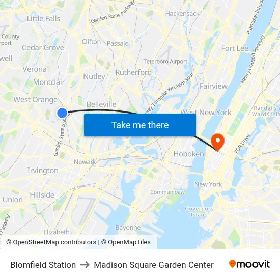 Blomfield Station to Madison Square Garden Center map