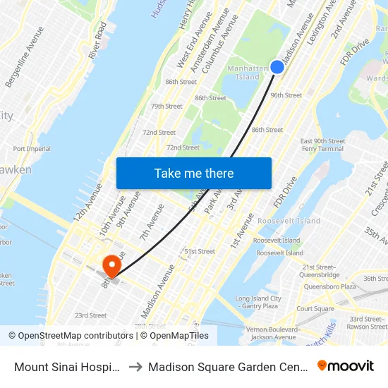 Mount Sinai Hospital to Madison Square Garden Center map