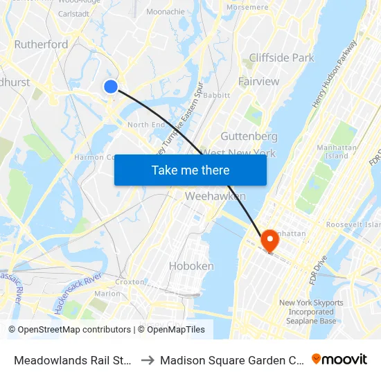 Meadowlands Rail Station to Madison Square Garden Center map