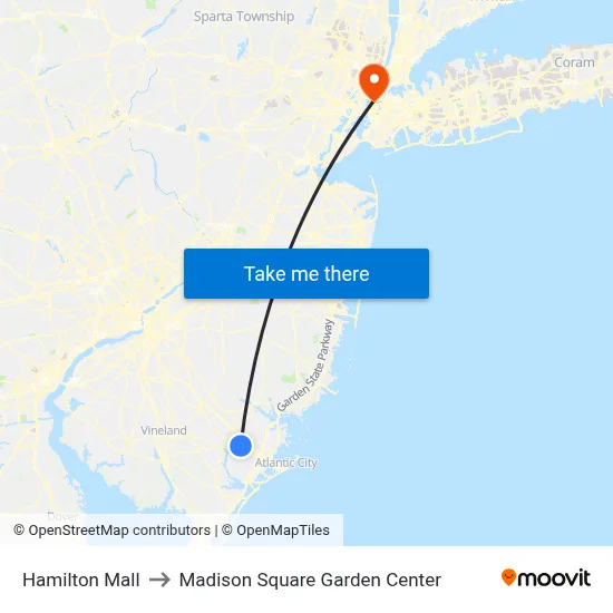 Hamilton Mall to Madison Square Garden Center map