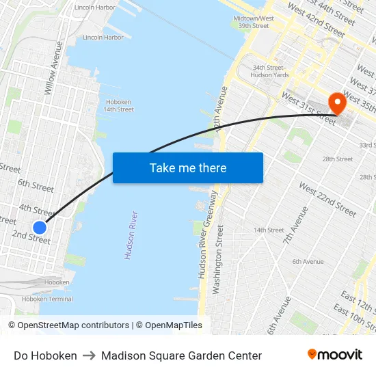 Do Hoboken to Madison Square Garden Center map