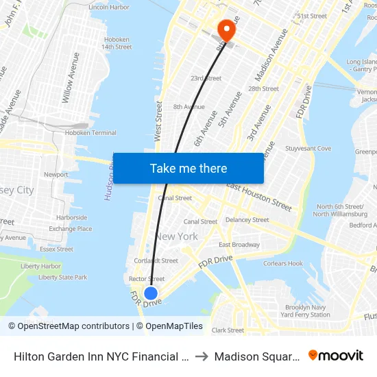 Hilton Garden Inn NYC Financial Center/Manhattan Downtown to Madison Square Garden Center map
