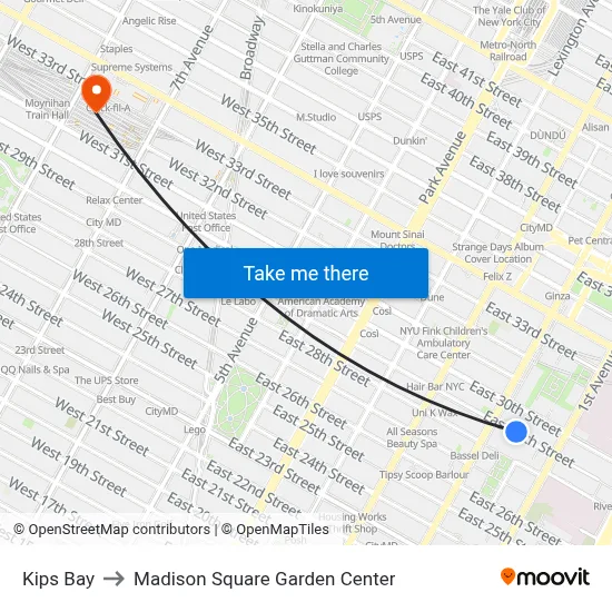 Kips Bay to Madison Square Garden Center map