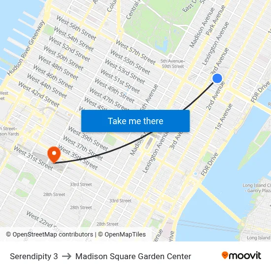 Serendipity 3 to Madison Square Garden Center map