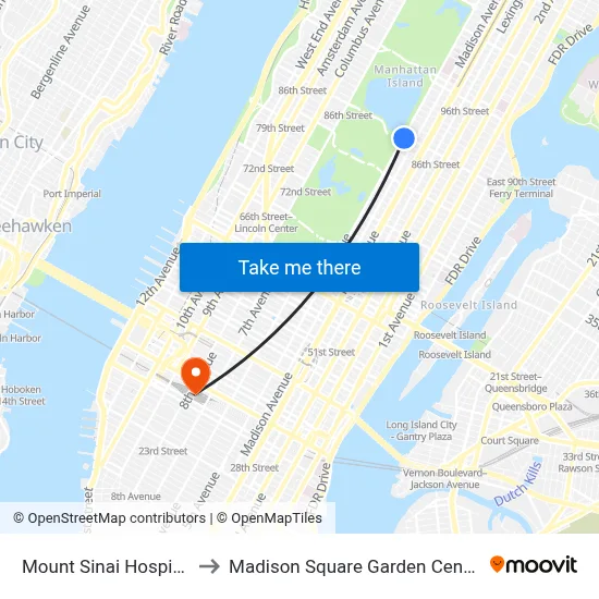 Mount Sinai Hospital to Madison Square Garden Center map