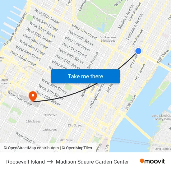 Roosevelt Island to Madison Square Garden Center map