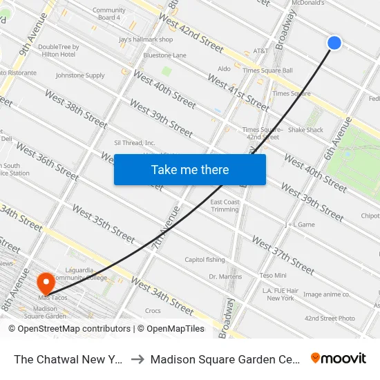 The Chatwal New York to Madison Square Garden Center map
