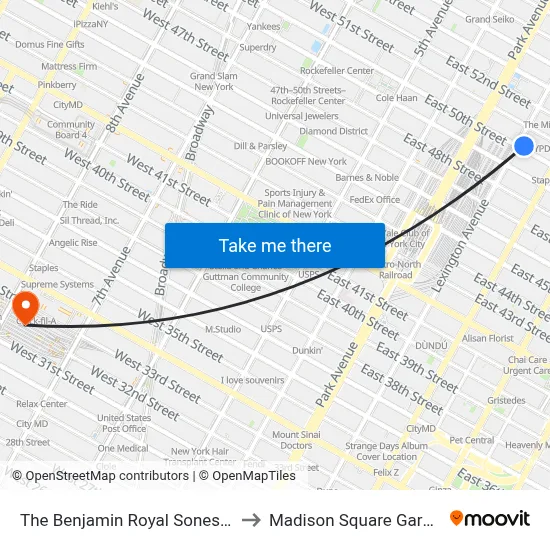The Benjamin Royal Sonesta New York to Madison Square Garden Center map