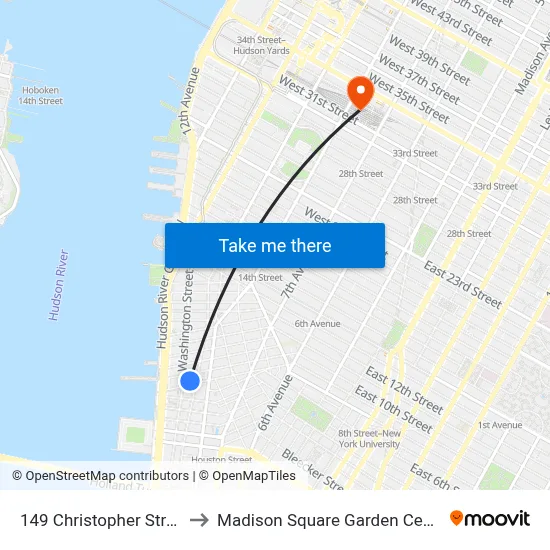 149 Christopher Street to Madison Square Garden Center map
