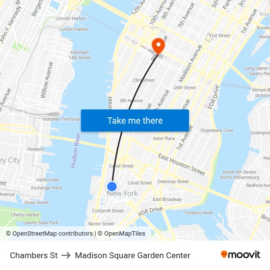 Chambers St to Madison Square Garden Center map