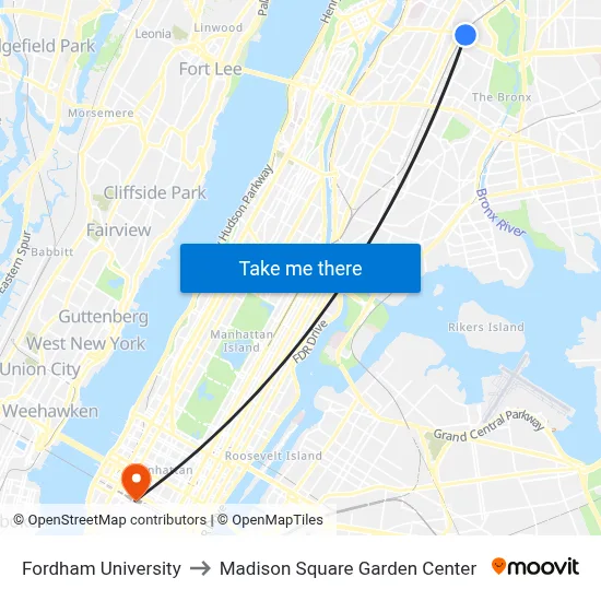 Fordham University to Madison Square Garden Center map