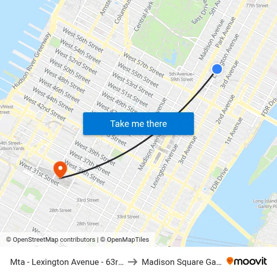 Mta - Lexington Avenue - 63rd Street Station to Madison Square Garden Center map