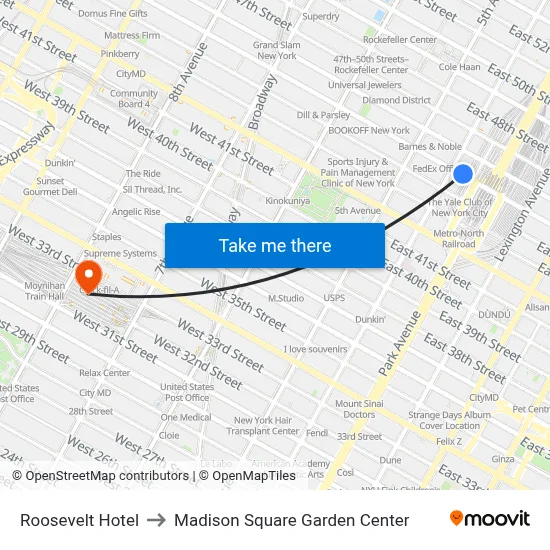 Roosevelt Hotel to Madison Square Garden Center map