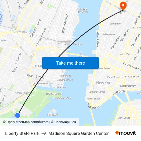 Liberty State Park to Madison Square Garden Center map