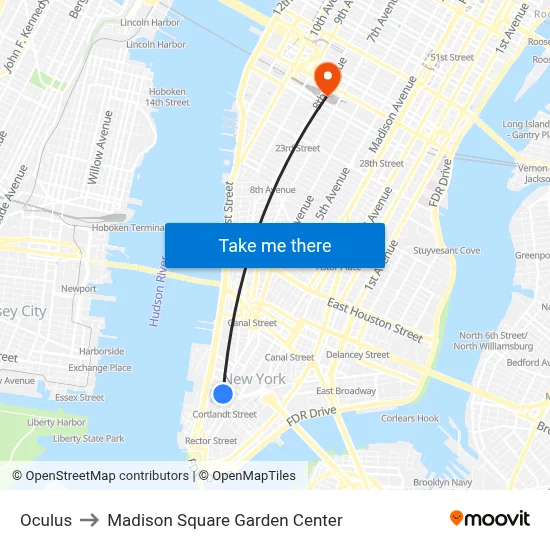 Oculus to Madison Square Garden Center map
