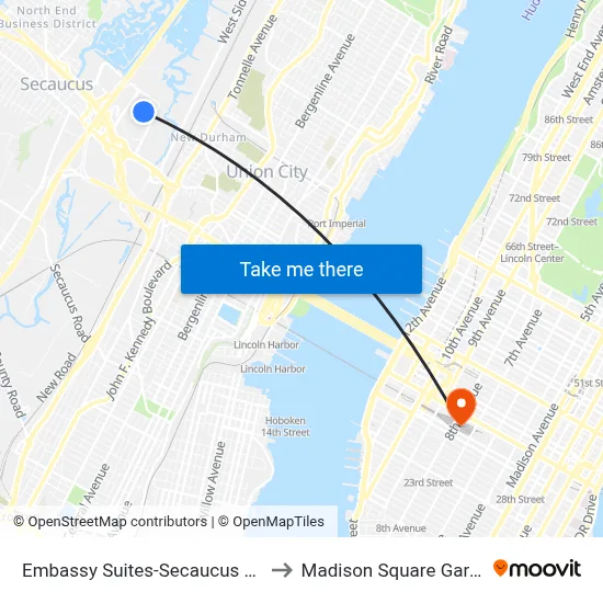 Embassy Suites-Secaucus Meadowlands to Madison Square Garden Center map