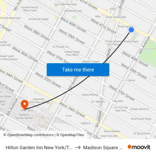 Hilton Garden Inn New York/Times Square Central to Madison Square Garden Center map