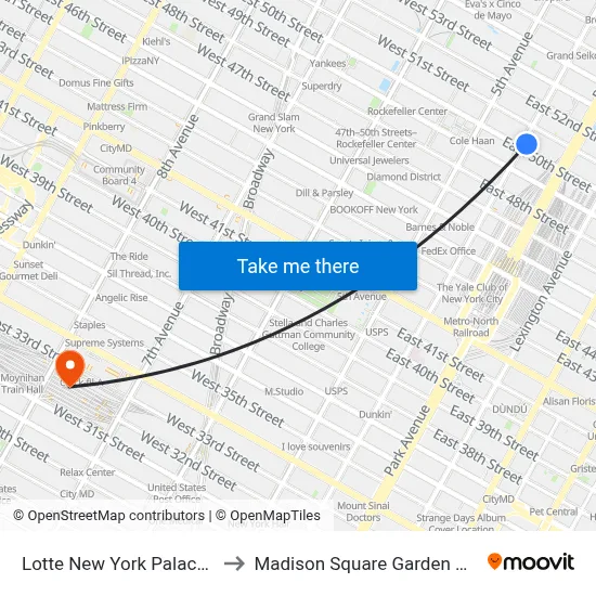 Lotte New York Palace Spa to Madison Square Garden Center map