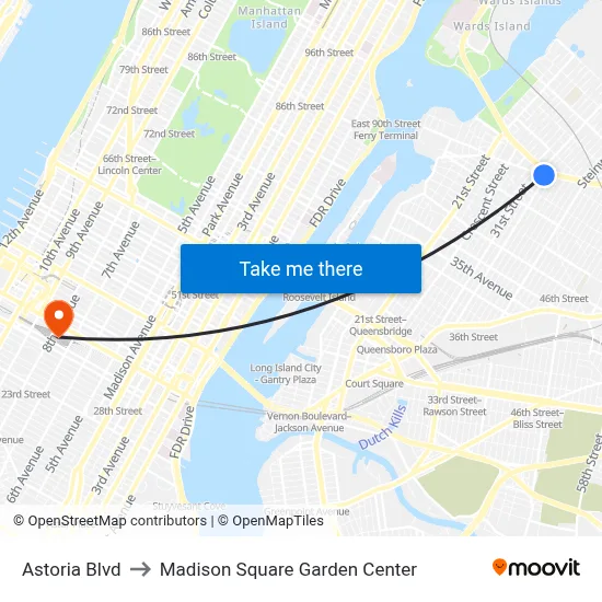 Astoria Blvd to Madison Square Garden Center map