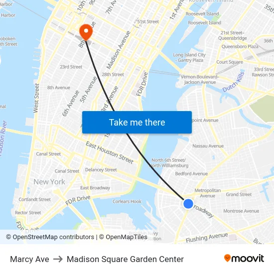 Marcy Ave to Madison Square Garden Center map