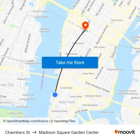 Chambers St to Madison Square Garden Center map