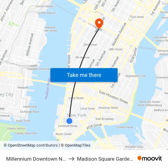 Millennium Downtown New York to Madison Square Garden Center map