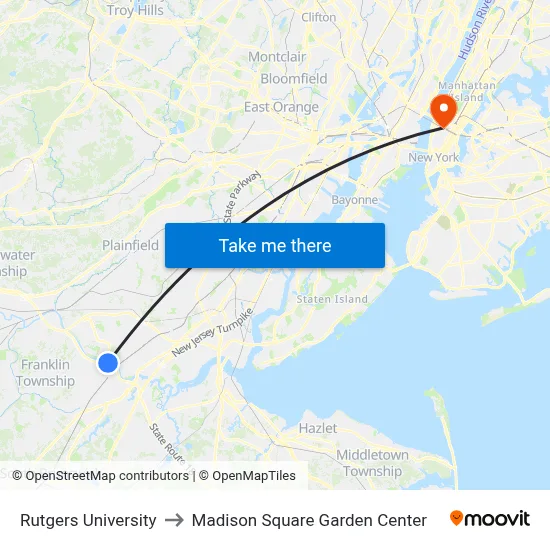Rutgers University to Madison Square Garden Center map