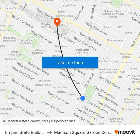 Empire State Building to Madison Square Garden Center map
