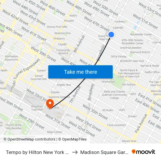 Tempo by Hilton New York Times Square to Madison Square Garden Center map