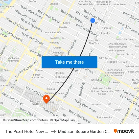The Pearl Hotel New York to Madison Square Garden Center map