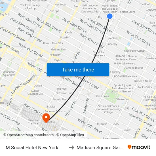 M Social Hotel New York Times Square to Madison Square Garden Center map
