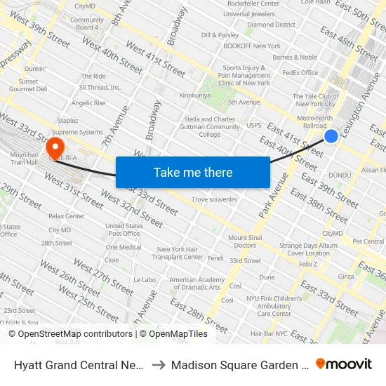 Hyatt Grand Central New York to Madison Square Garden Center map