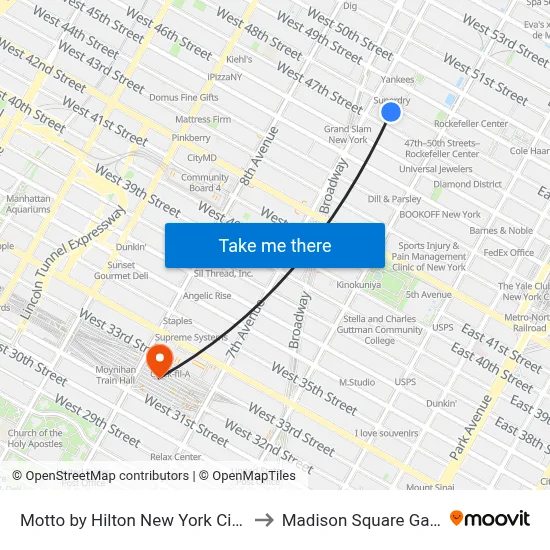 Motto by Hilton New York City Times Square to Madison Square Garden Center map