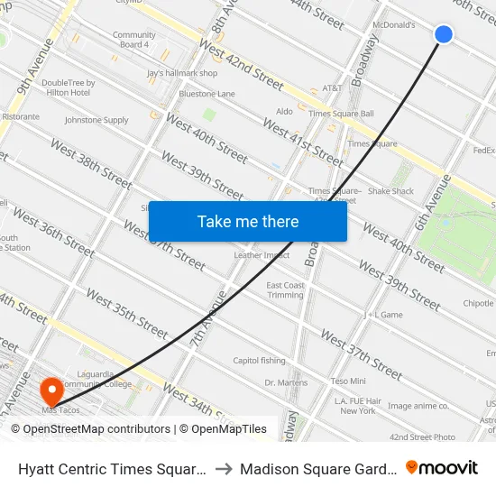 Hyatt Centric Times Square New York to Madison Square Garden Center map