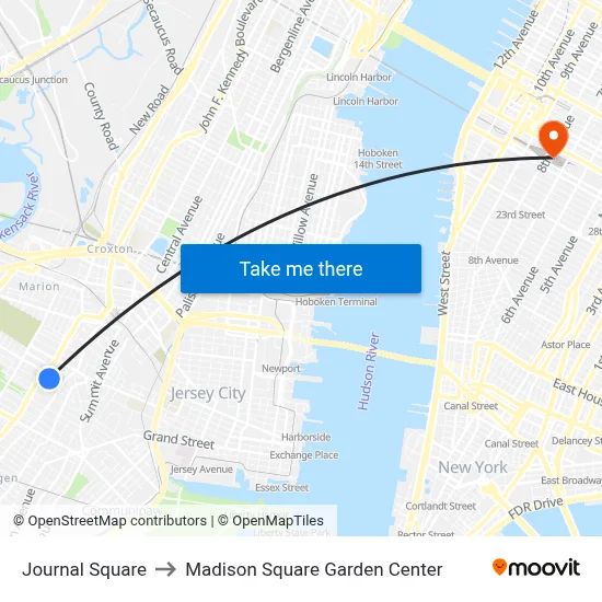 Journal Square to Madison Square Garden Center map