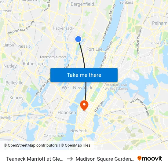 Teaneck Marriott at Glenpointe to Madison Square Garden Center map