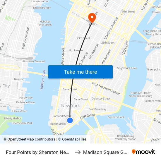 Four Points by Sheraton New York Downtown to Madison Square Garden Center map