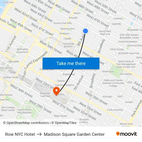 Row NYC Hotel to Madison Square Garden Center map