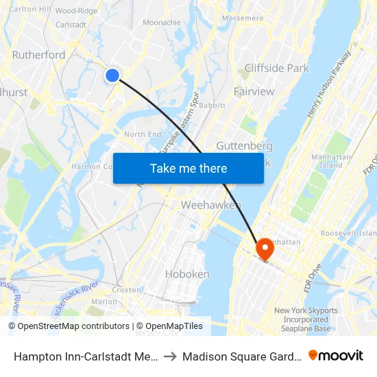 Hampton Inn-Carlstadt Meadowlands to Madison Square Garden Center map